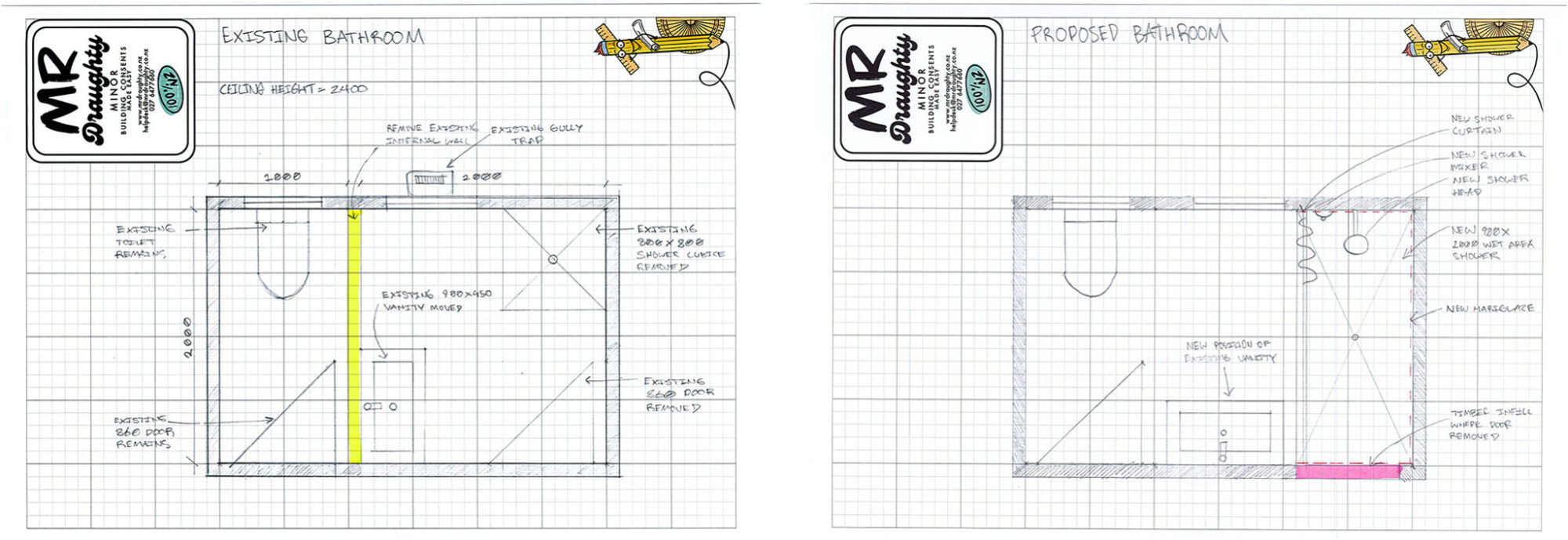Example of a proposed bathroom sketch